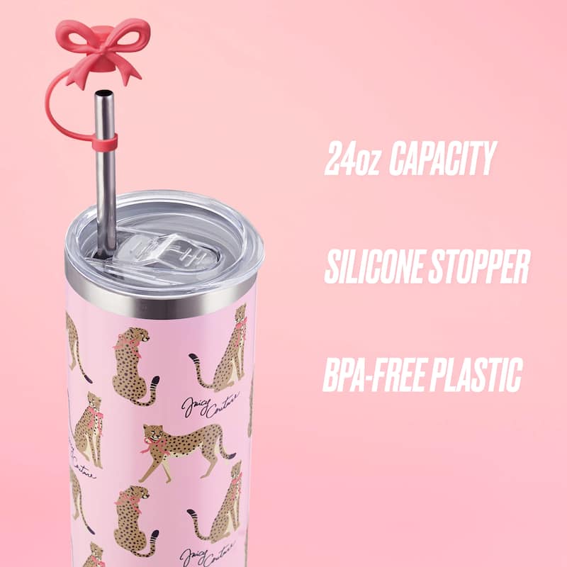 Juicy Couture Glam Slip Hydration Stainless Steel Tumbler with Straw Topper
