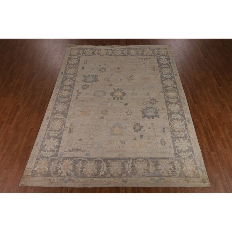 Beige Vegetable Dye Oushak Turkish Area Rug Hand-Knotted Wool Carpet - 9'4"x 11'10"
