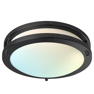 Luxrite 10 Inch LED Flush Mount Ceiling Light 5 Color Selectable Dimmable 14W 1050 Lumens ETL Listed Matte Black