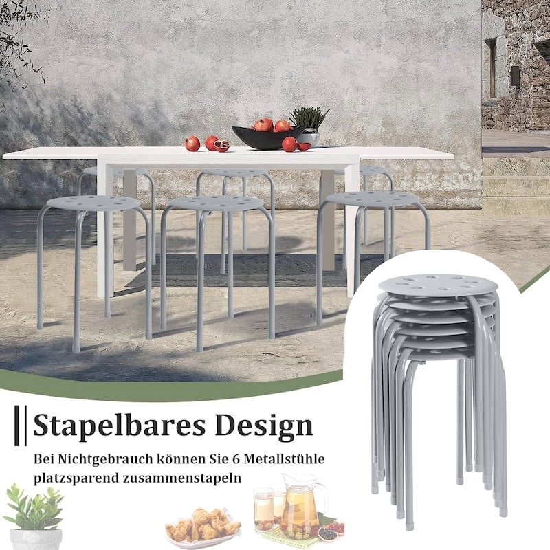 Javlergo 6-Pack Plastic Stackable Stools, Portable 8 Holes Metal Round Top Stools for Kitchen/Classrom