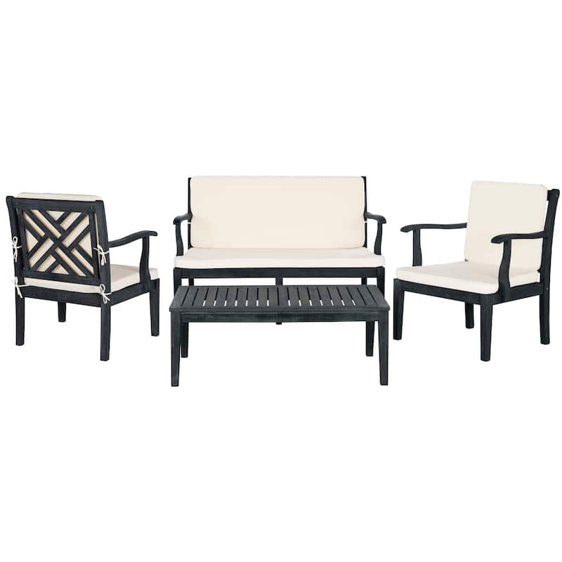 SAFAVIEH Outdoor Arely Acacia Wood 4-Piece Patio Set - 48W x 32D x 25H