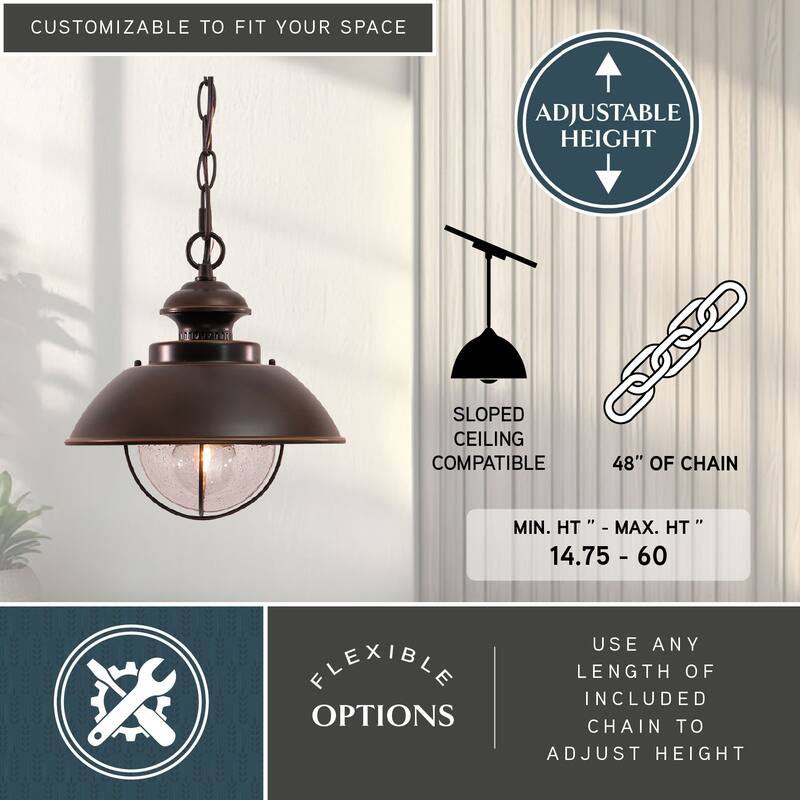 Harwich 1 Light Bronze Coastal Outdoor Barn Dome Pendant Clear Glass - 10-in W x 10.75-in H x 10-in D