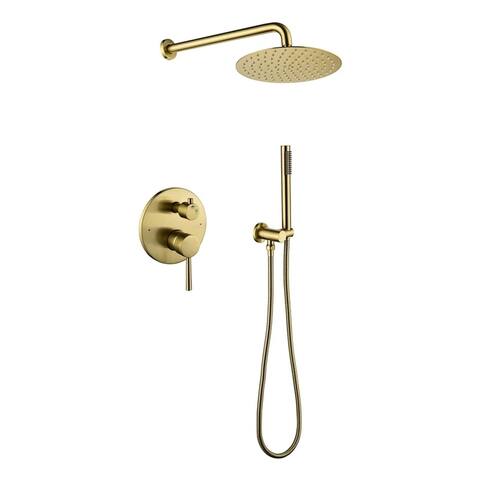 Wall Mounted Shower Faucet With Handheld Shower Brushed Gold Shower System Set With Rough-in Valve And 10 Inch Shower Head Set