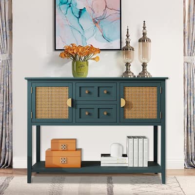 Rattan Entryway Table Console Table with Drawers