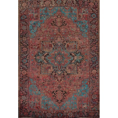 Hand Knotted Oriental 100% Wool Carpet Traditional Medallion Pink Heriz Area Rug - 12' 9'' X 9' 9''