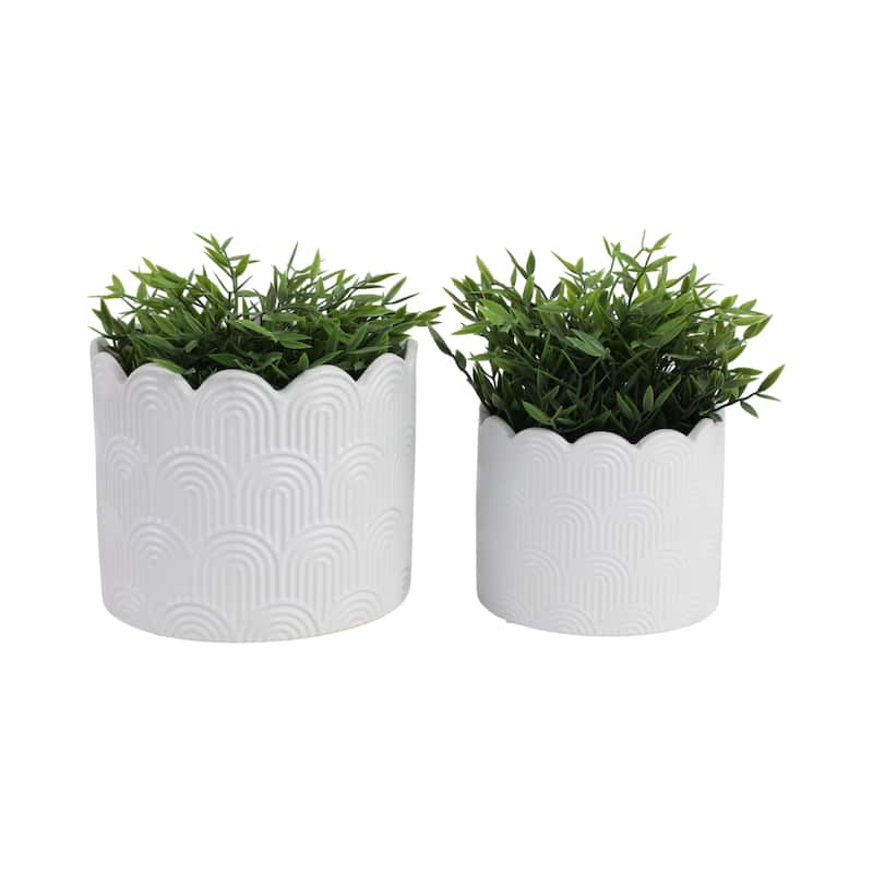 Stoneware Planters Scallop Design and Curved Rim Detail (Set of 2)