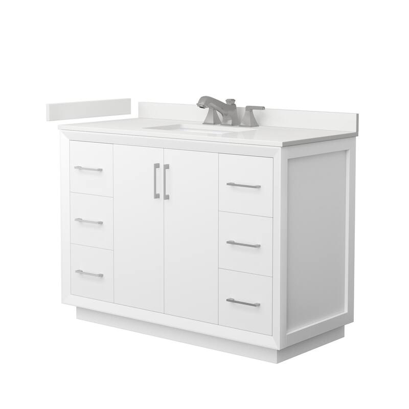 Wyndham Collection WCF414148S-QTZ-US3MXX Strada 48" Free Standing - White / White Quartz Top / Brushed Nickel Hardware