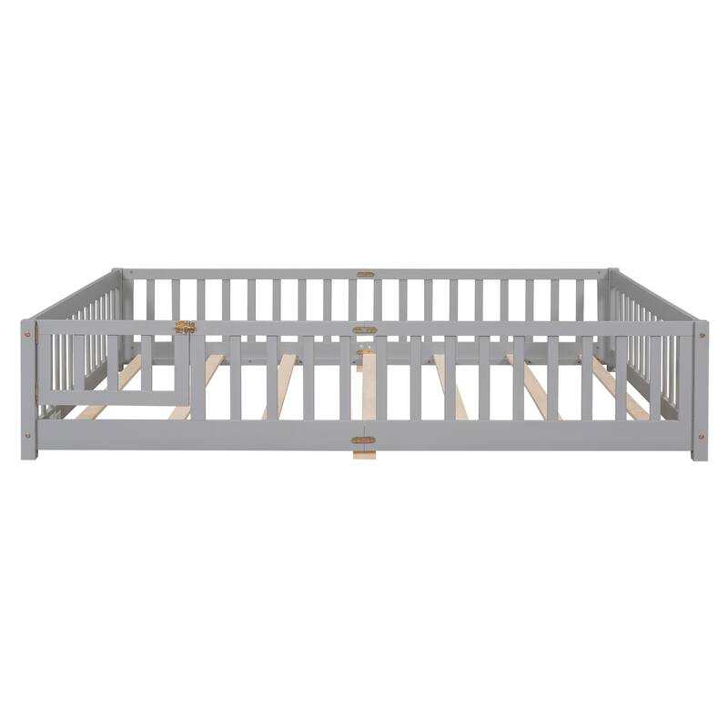 Floor Platform Bed with Fence Guardrails and Door