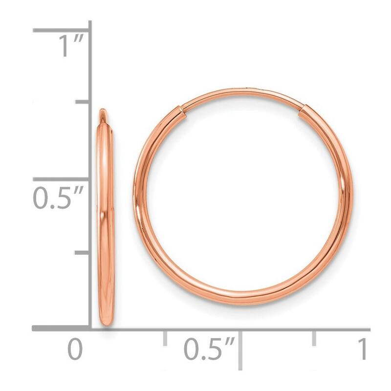 Curata 14k Rose Gold 1.2mm Polished Endless Hoop Earrings - 18.5x18.75mm Wide 1.25mm Thick