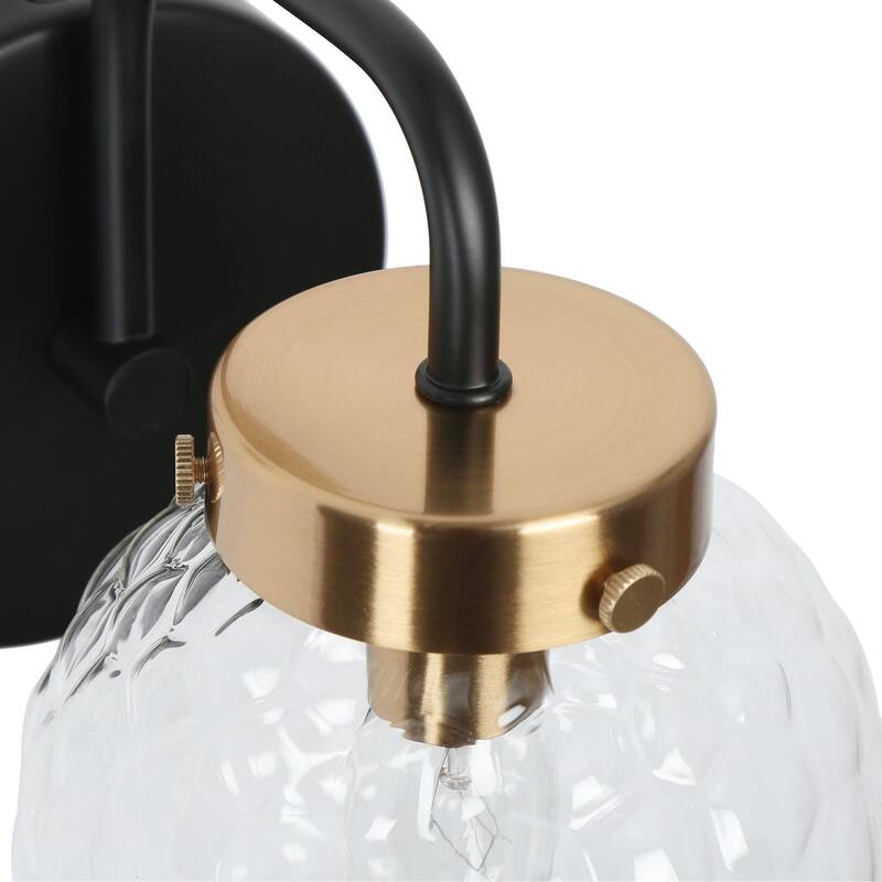 Modern Farmhouse Black Gold 1-Light Wall Sconces Globe Bathroom Vanity Lights - Light fixture: W 5" x D 8" x H 7.5"