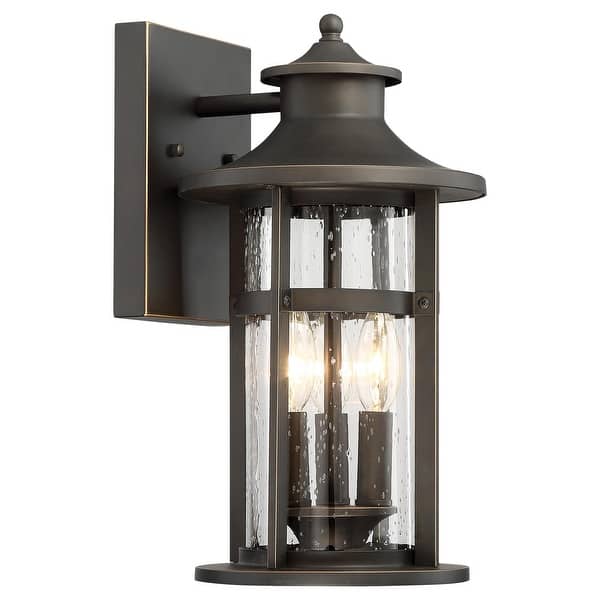 slide 2 of 4, The Great Outdoors Highland Ridge 3 Light 15" High Outdoor Wall Sconce Oil Rubbed Bronze / Gold Highlights