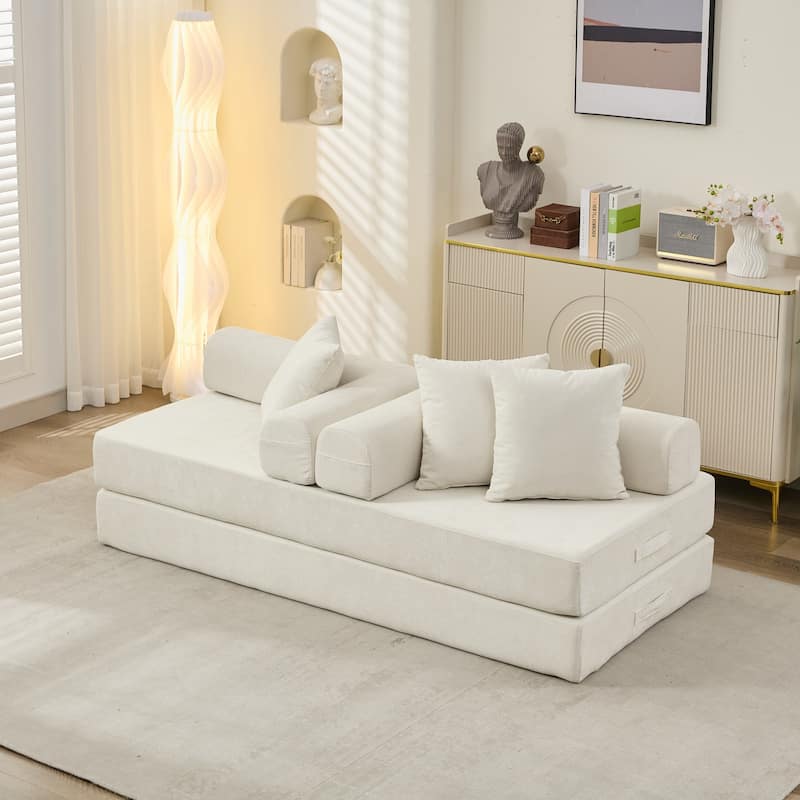 Chenille Convertible Floor Sofa Bed with Armrest for Living Room