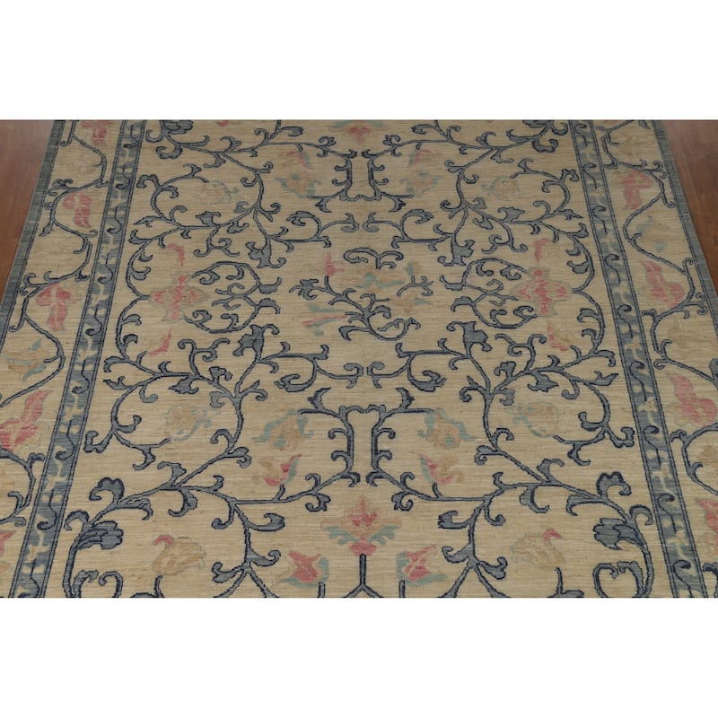 Hand Knotted Oriental 100% Wool Carpet Transitional All-Over Beige & Ivories Oushak Area Rug - 11' 9'' X 8' 10''