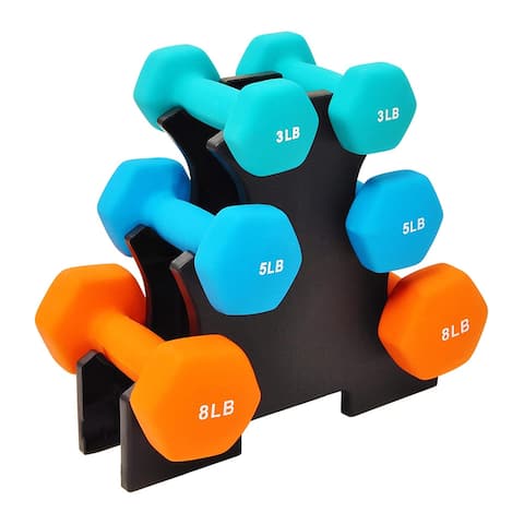 BalanceFrom Fitness 3, 5, and 8 Pound Neoprene Coated Dumbbell Set with Stand - 32.1