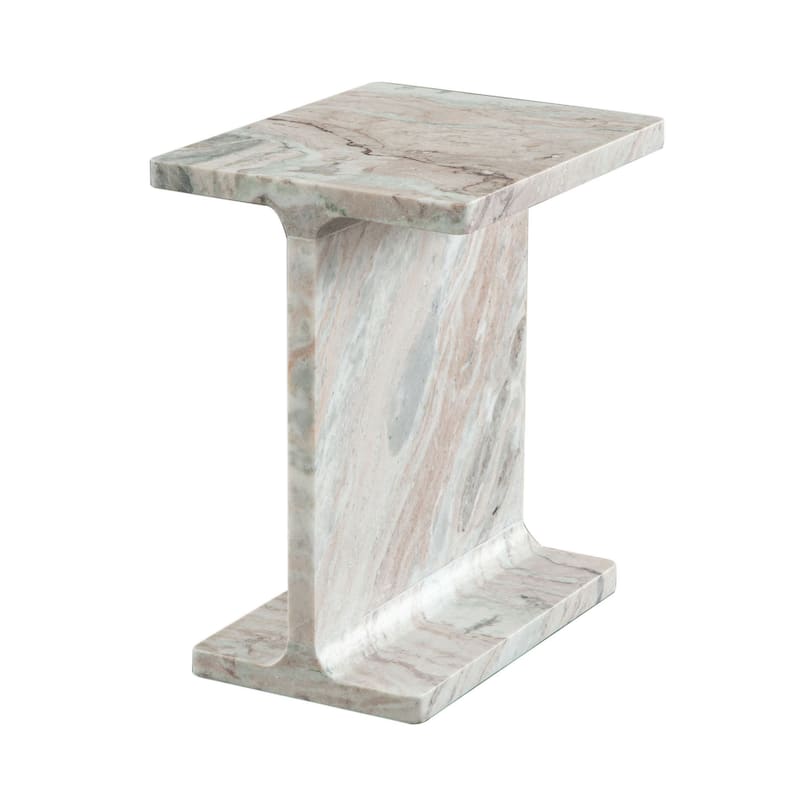 Isy Accent End Table, 15 Inch Natural Tan Brown I-Beam Shaped Marble