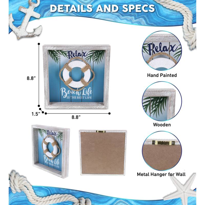 CoTa Global Aqua Sky Wall Life Ring Relax Hanging Sign with Hang Mount - 8.8″Lx8.8″Wx1.5″H