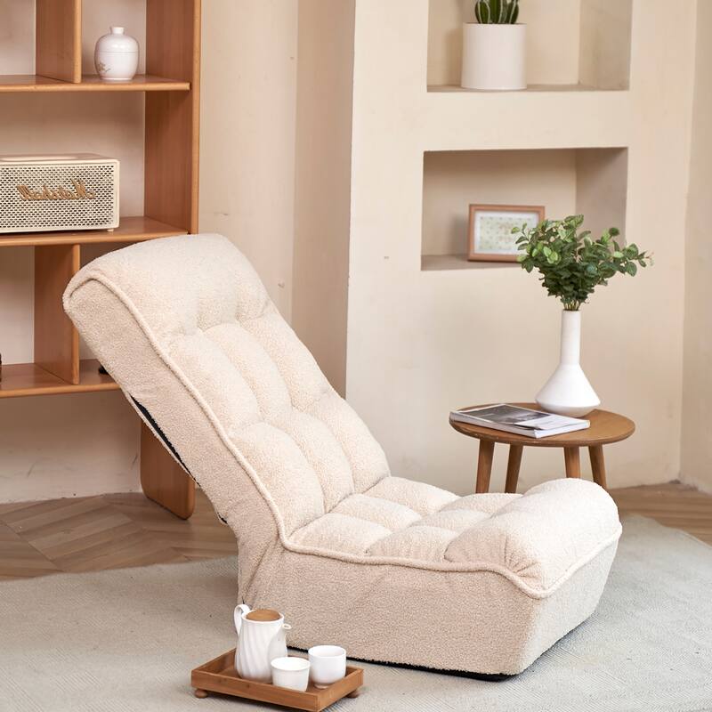 White Modern 23.6" High Back Upholstered Adjustable Foldable Buttons Tufted Lounge Chair with Comfortable Backrest