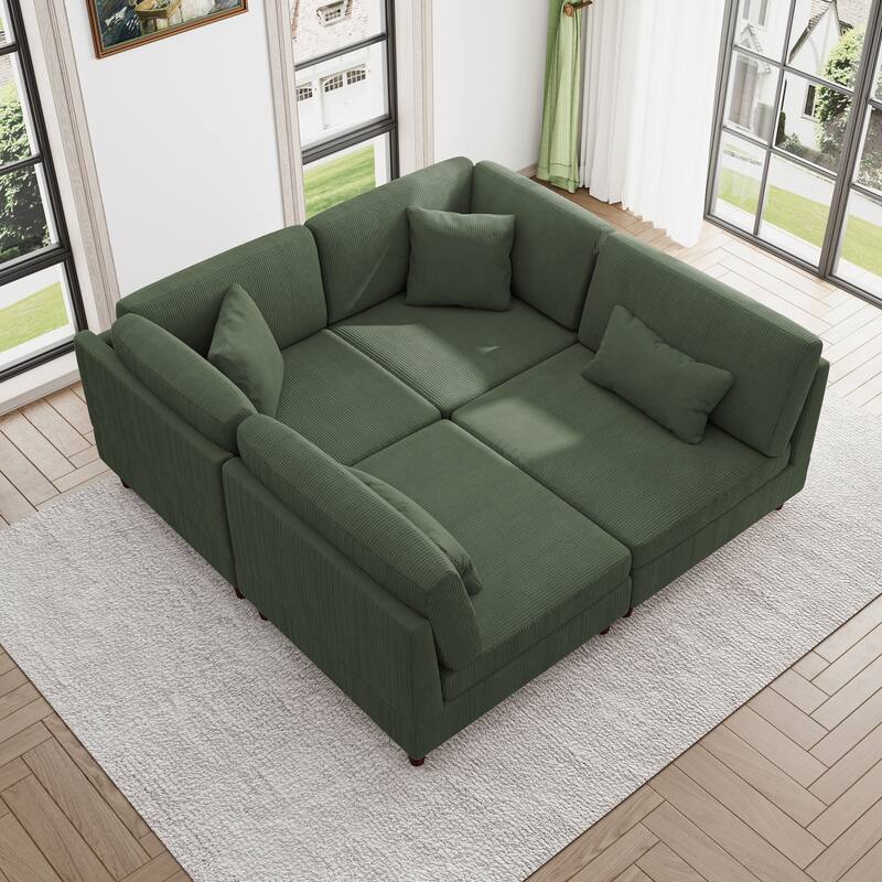 Modern Modular Corduroy Sectional Sofa with Ottoman