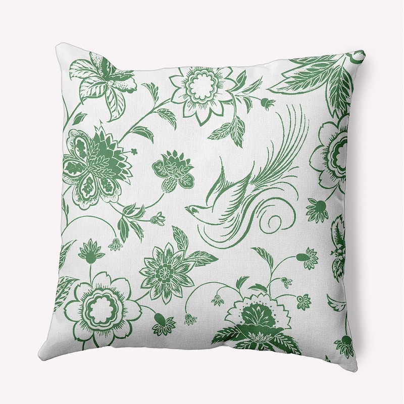 Traditional Bird Floral Polyester Indoor Pillow - Green - 18" x 18"