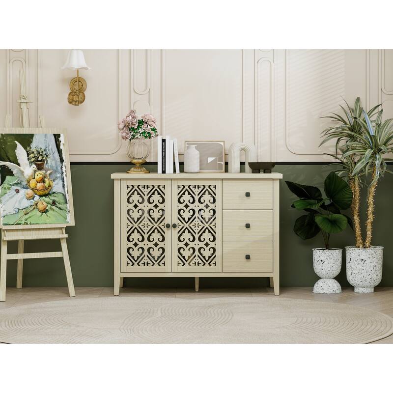 Hollowed-out Cabinet with 2 Door 3 Drawers