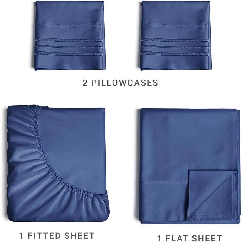 CGK Linens Brushed Microfiber Soft Wrinkle free 4 Piece Bed Sheet Set - Full - Navy Blue