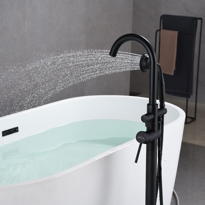 BATHLET Freestanding Bathtub Floor-Mount Faucet Tub Filler with Hand Shower