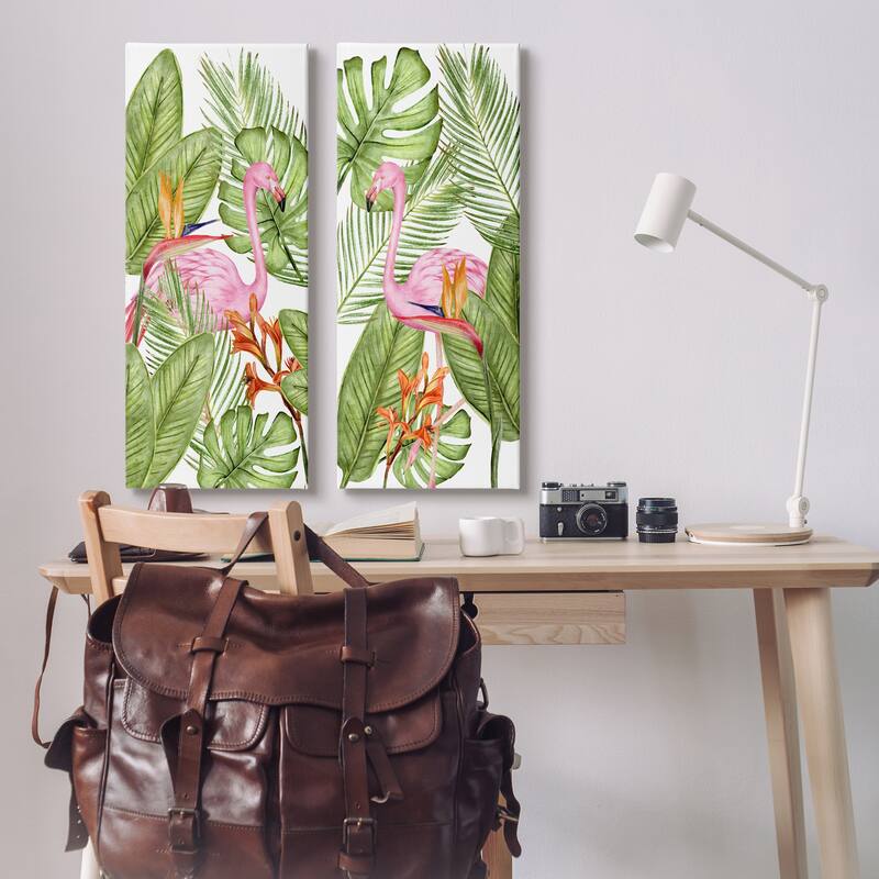 Stupell Flamingos & Topical Plants 2 Piece Canvas Wall Art Set Design by Kim Allen