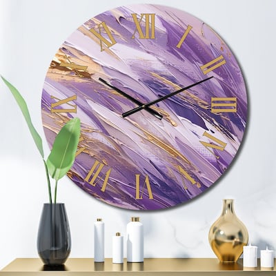 Designart "Purple and Gold Dynamic Abstractions II" Abstract Oversized Wall Clock