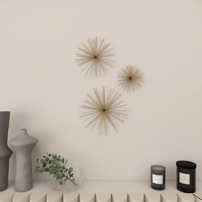CosmoLiving by Cosmopolitan Metal 3D Starburst Wall Decor (Set of 3) - Silver, Gold, Black, Copper