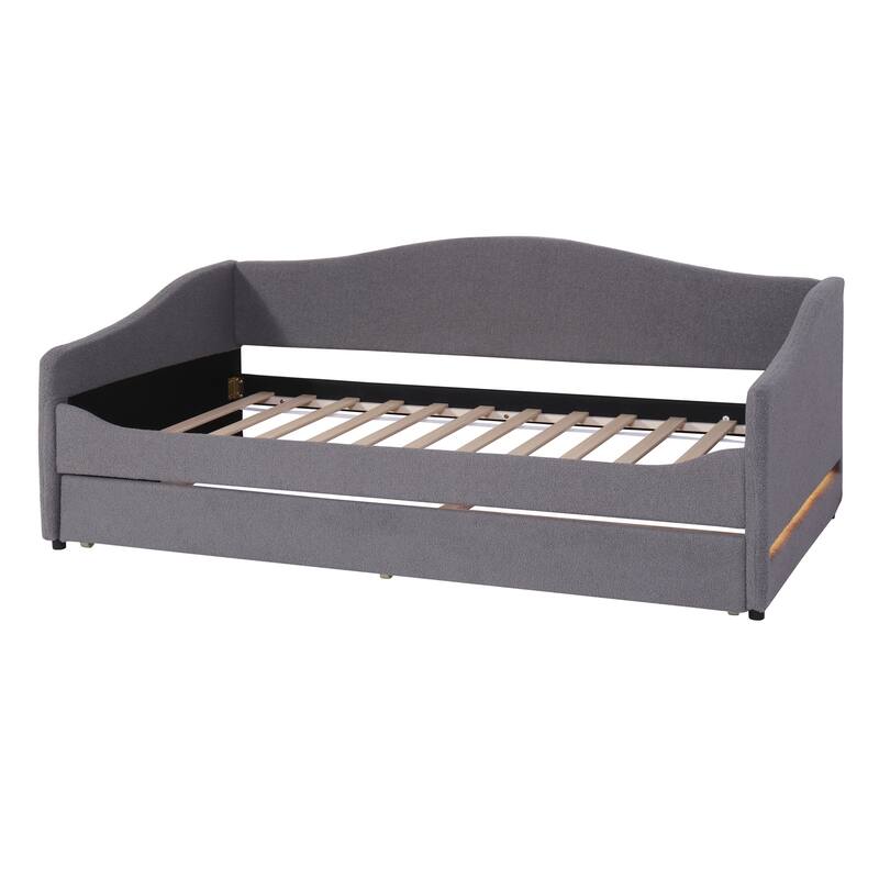 Teddy Fleece Twin Size Upholstered Daybed with Light and Trundle