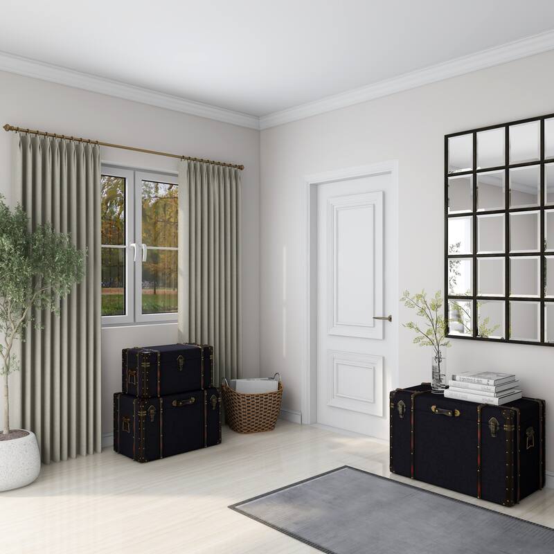 Blue Linen Fabric Nesting Upholstered Decorative Trunk with Buckle Hinged Top (Set of 3)