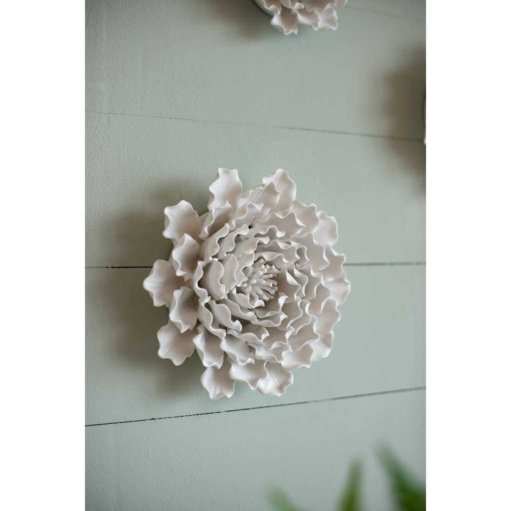 Modern Handmade Flower Wall Decor, 3D Floral Wall Decoration with Ceramic Petals, for Tabletops or Shelves
