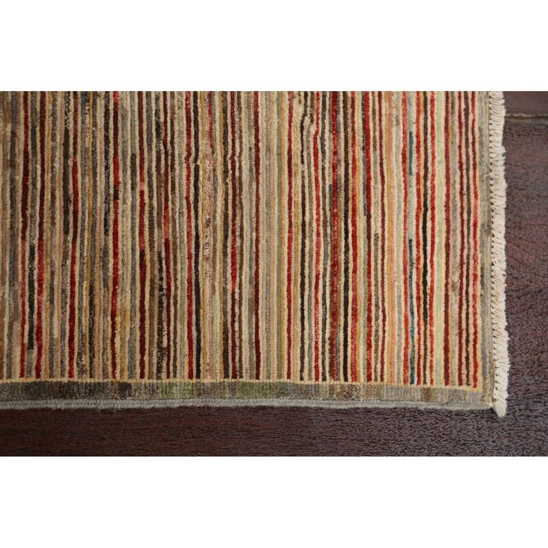 Striped Modern Gabbeh Kashkoli Wool Area Rug Hand-knotted Foyer Carpet - 2'6" x 3'10"