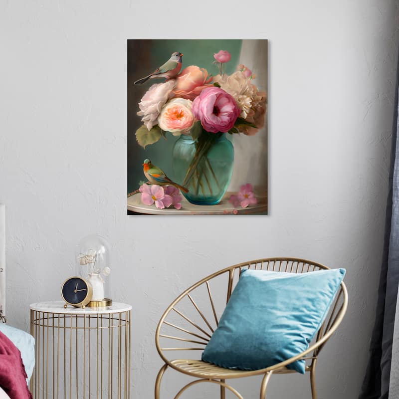 Wynwood Studio Canvas Floral and Botanical Spring Happiness Vase Pink and Traditional Wall Art Canvas Print - Pink, Green - 24 x 20