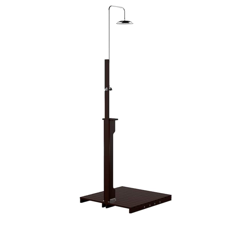 SEI Furniture Parson Oiled Eucalyptus Freestanding Outdoor Shower with Slatted Wood Base and Soap Dish