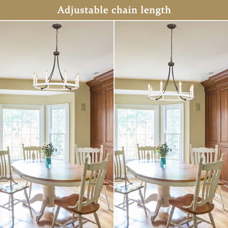 8-Light W23.6" x H82.67" Vintage Rustic Wagon Wheel Chandelier for Living Room