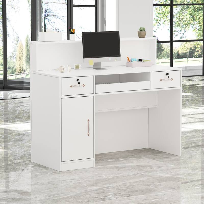 Kerrogee Rectangular Wood Reception Desk Light Sleek