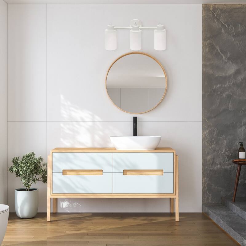 3-Light Vanity Light Fixture - Metal & White Glass Shade - Bathroom Uplight Downlight - Hallway Entryway - 7.5