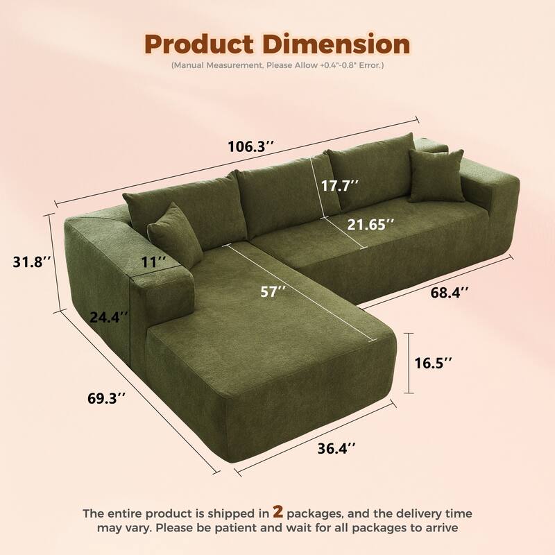 HOOOWOOO Modern L-shaped Modular Sectional Sofa with Chaise