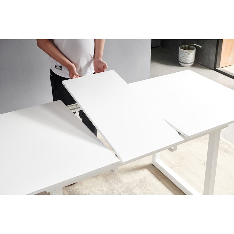 Square Extendable Dining Table with metal leg,Modern Space Saving Kitchen Table( 70.86" W x 31.5" D x 29.5" H)