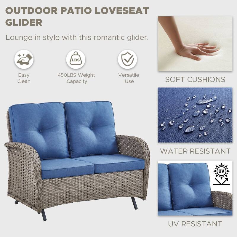 Pocassy 6 Pieces Glider Sofa with Swivel Chairs Ottomans Table