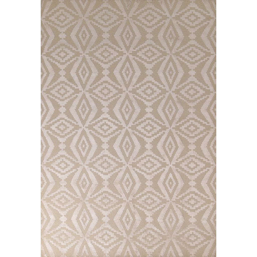 Beige Geometric Nepalese Oriental Area Rug Handmade Wool Carpet - 6'1" x 8'11"