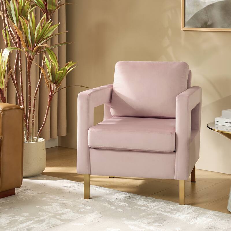 Valentina Comfy Accent Armchair with Golden Metal Legs and Removable Cushions by HULALA HOME
