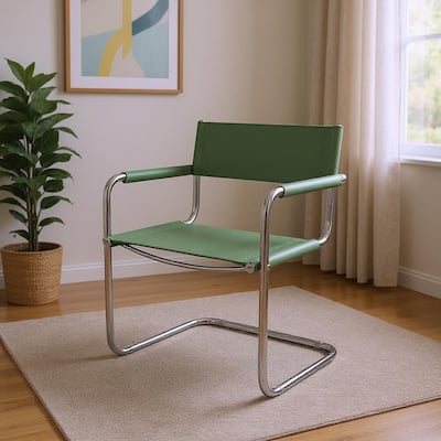 HomeRoots 23" Silver And Green Leather and Stainless Steel Arm Chair - 22.95 in. x 31.30 in. x 23.62 in.