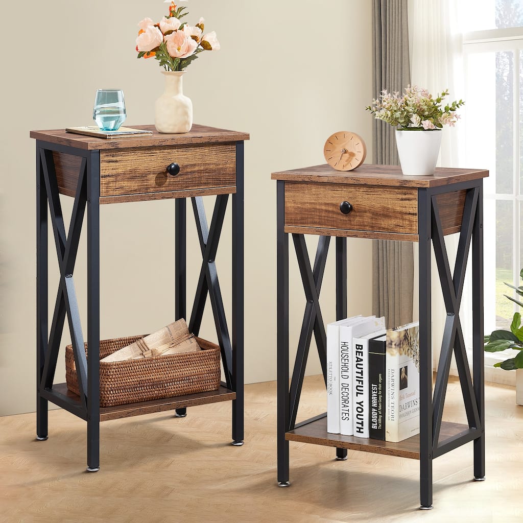 VECELO Mid-century 1-Drawer Tall Nightstands with Low Shelf,Nightstand