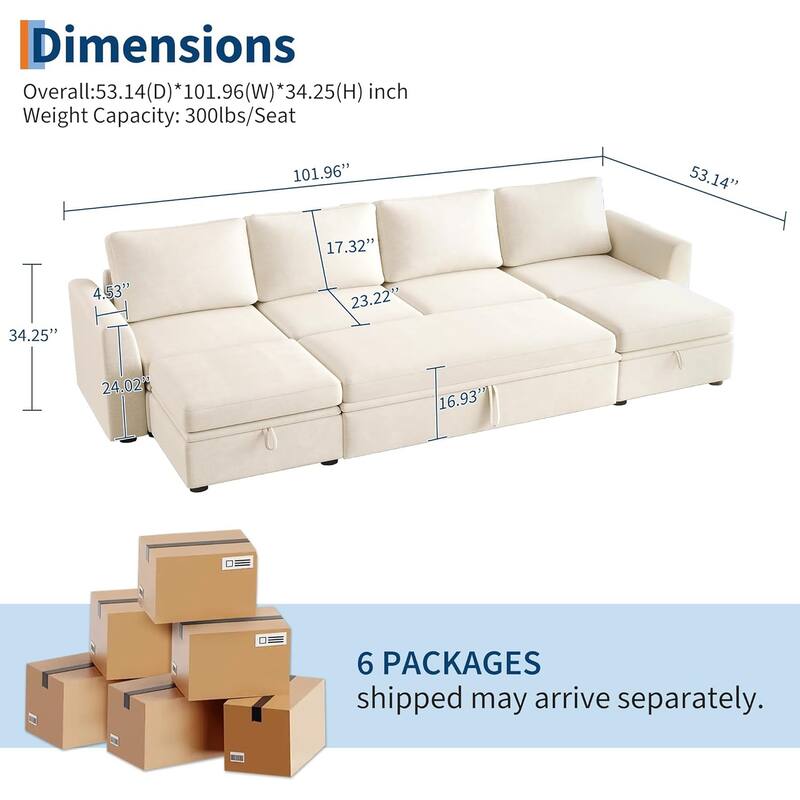 Sectional Sleeper Sofa with Pull Out Bed, Chenille Modular Sectional Couch