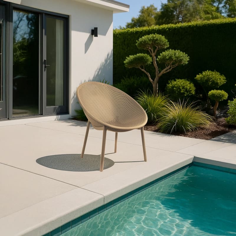Mid-Century Modern Plastic Lounge Chair Plastic Legs with Breathable Perforated Egg Shaped Seat for Indoor/Outdoor Use