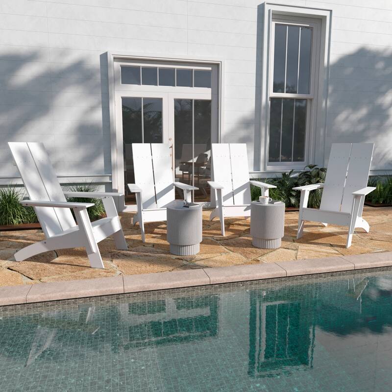 Modern Dual Slat Back Adirondack Style Chairs, Set of 4 - White