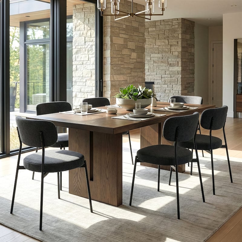 Set of 2 Aya Black Chenille Dining Chair with Black Steel Legs