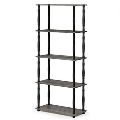 5 Tiers Wood Household Shelving Unit in French Oak/Black (23.6 in. W x 57.4 in. H x 11.6 in. D) - 23.6